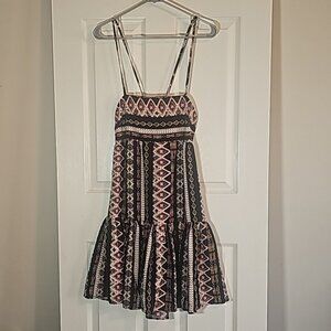 Shein Strappy Open Back Tie Multicolored Pattern Dress Size S